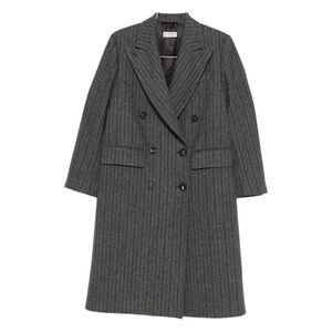 ALBERTO BIANI Double-Breasted Striped Wool Blend Coat Women GREY Coats & Jackets
